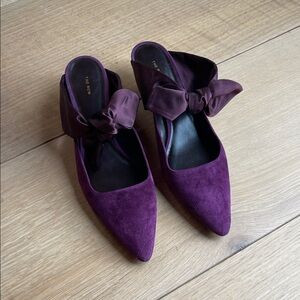 The Row Deep Purple Mules with Bow Detail